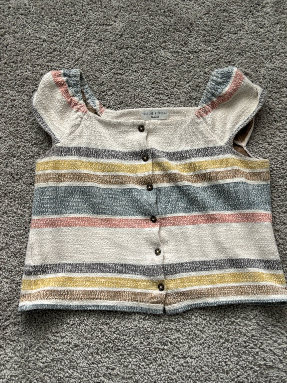Madewell Cream Knit Girls' Striped Button Tank with Pastel Accents